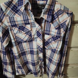 Cowgirl Legend Women's Plaid Button Down Shirt - Blue and Pink